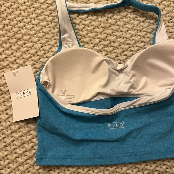 Fleo Teal Blue Halter Crop Sports Bra - Picture 2 of 2